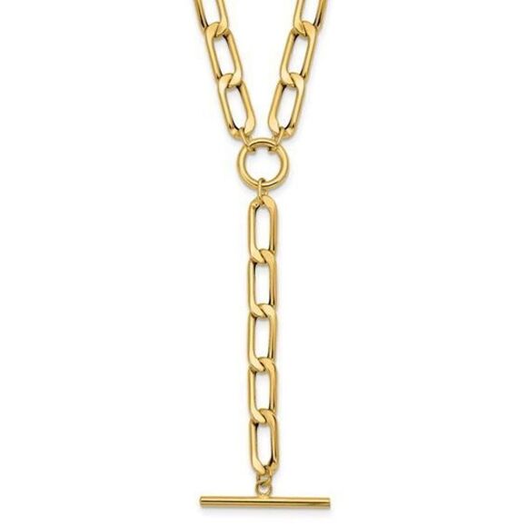 Leslie's 14K Polished Flat Oval Link Drop with 2in ext. Choker Necklace - Picture 5 of 5